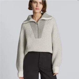 Everlane Wool Ribbed Half-Zip Sweater Light Gray Size Small